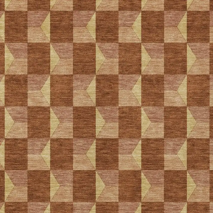 Orange And Brown Geometric Washable Indoor Outdoor Area Rug Photo 5