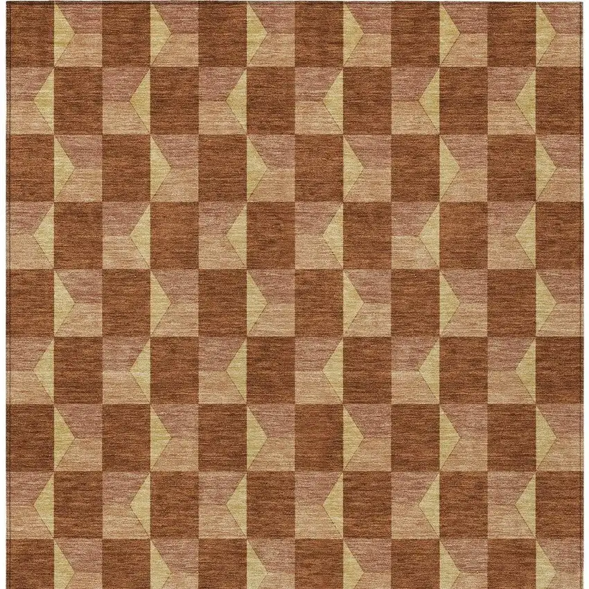 Orange And Brown Geometric Washable Indoor Outdoor Area Rug Photo 4