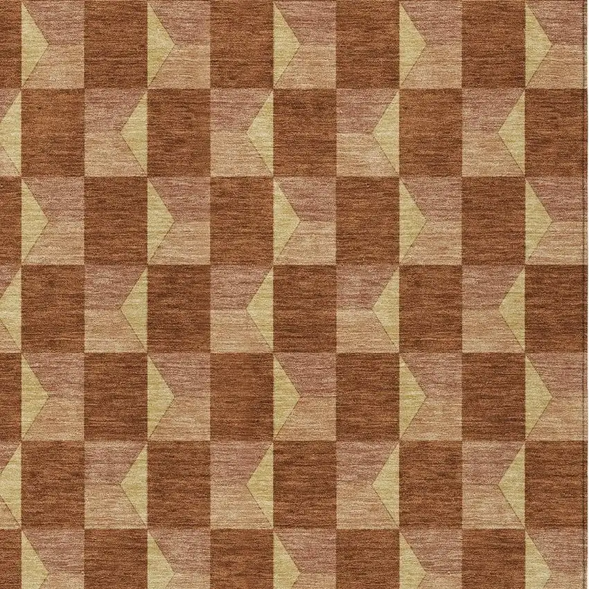Orange And Brown Geometric Washable Indoor Outdoor Area Rug Photo 5
