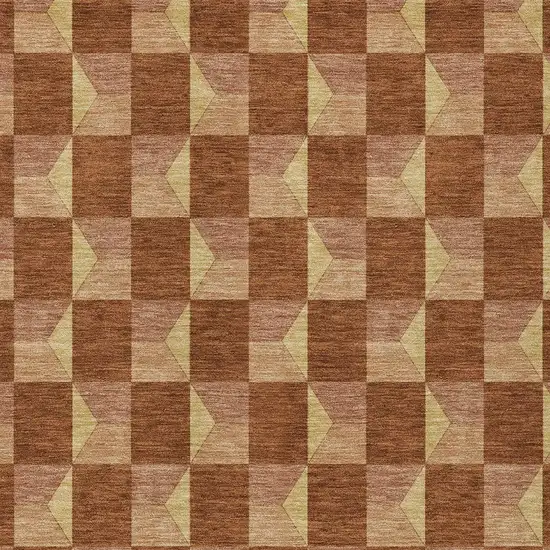 Orange And Brown Geometric Washable Indoor Outdoor Area Rug Photo 3