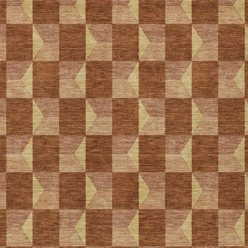 Orange And Brown Geometric Washable Indoor Outdoor Area Rug Photo 3