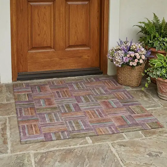 Orange And Brown Geometric Washable Indoor Outdoor Area Rug Photo 1