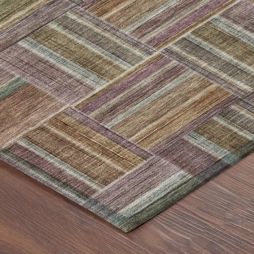 Orange And Brown Geometric Washable Indoor Outdoor Area Rug Photo 3