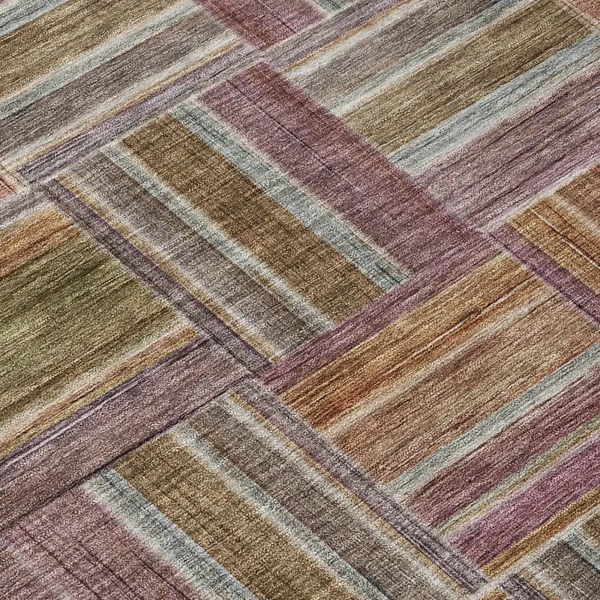 Orange And Brown Geometric Washable Indoor Outdoor Area Rug Photo 4