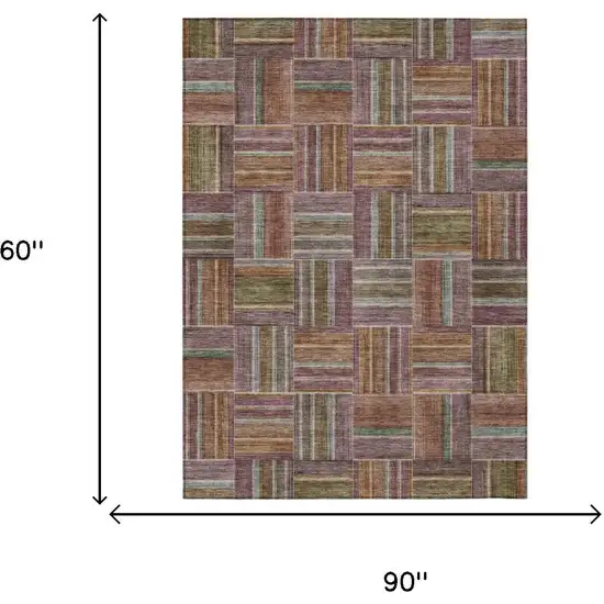 Orange And Brown Geometric Washable Indoor Outdoor Area Rug Photo 5