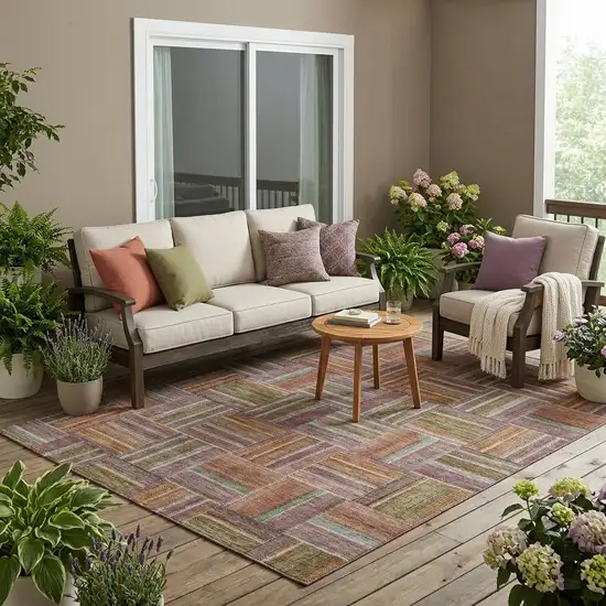 Orange And Brown Geometric Washable Indoor Outdoor Area Rug Photo 1