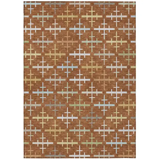 Orange And Brown Geometric Washable Indoor Outdoor Area Rug Photo 2