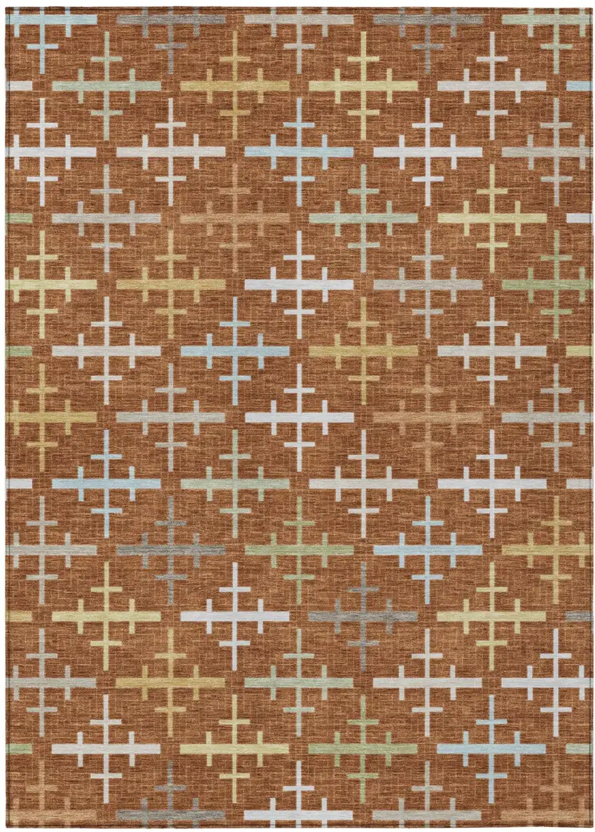 Orange And Brown Geometric Washable Indoor Outdoor Area Rug Photo 2