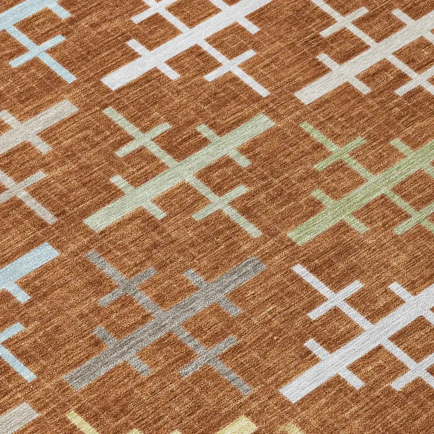 Orange And Brown Geometric Washable Indoor Outdoor Area Rug Photo 4