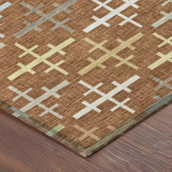 Orange And Brown Geometric Washable Indoor Outdoor Area Rug Photo 3