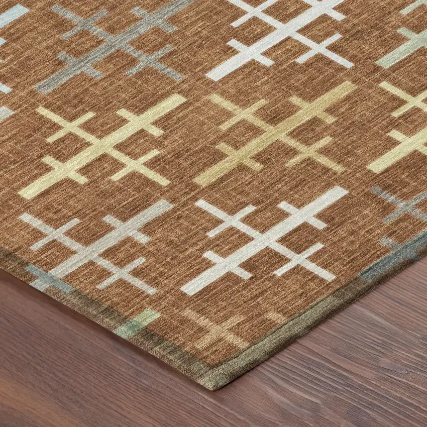 Orange And Brown Geometric Washable Indoor Outdoor Area Rug Photo 3