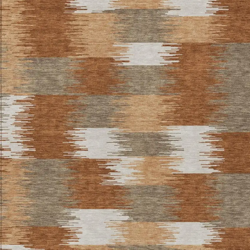 Orange And Brown Geometric Washable Indoor Outdoor Area Rug Photo 2