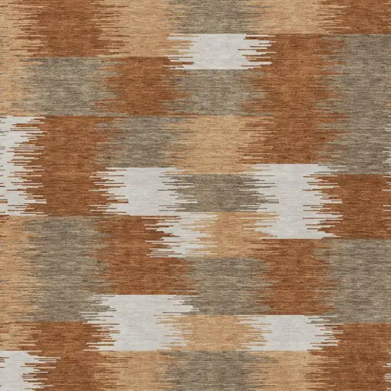Orange And Brown Geometric Washable Indoor Outdoor Area Rug Photo 3