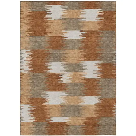 Orange And Brown Geometric Washable Indoor Outdoor Area Rug Photo 1