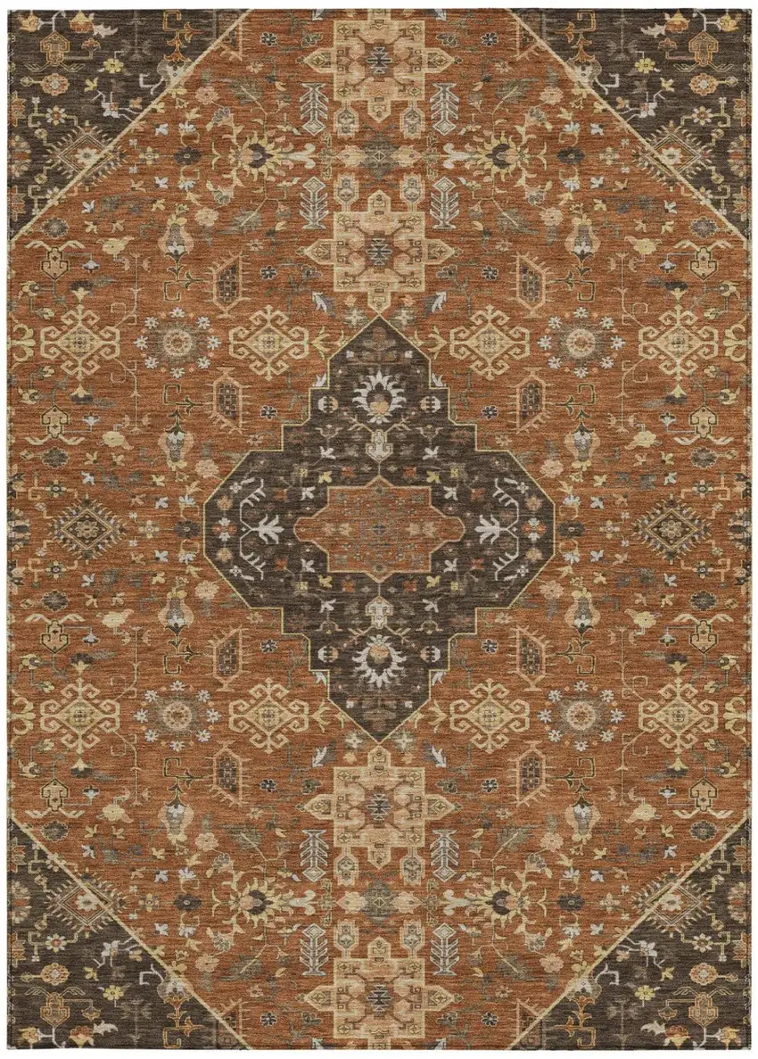 Orange And Brown Medallion Washable Indoor Outdoor Area Rug Photo 4