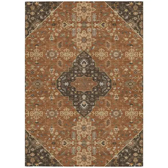Orange And Brown Medallion Washable Indoor Outdoor Area Rug Photo 4