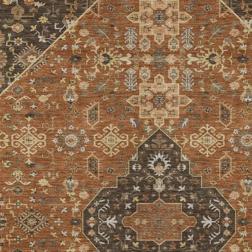 Orange And Brown Medallion Washable Indoor Outdoor Area Rug Photo 3