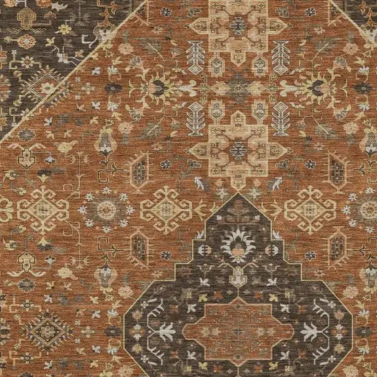 Orange And Brown Medallion Washable Indoor Outdoor Area Rug Photo 3