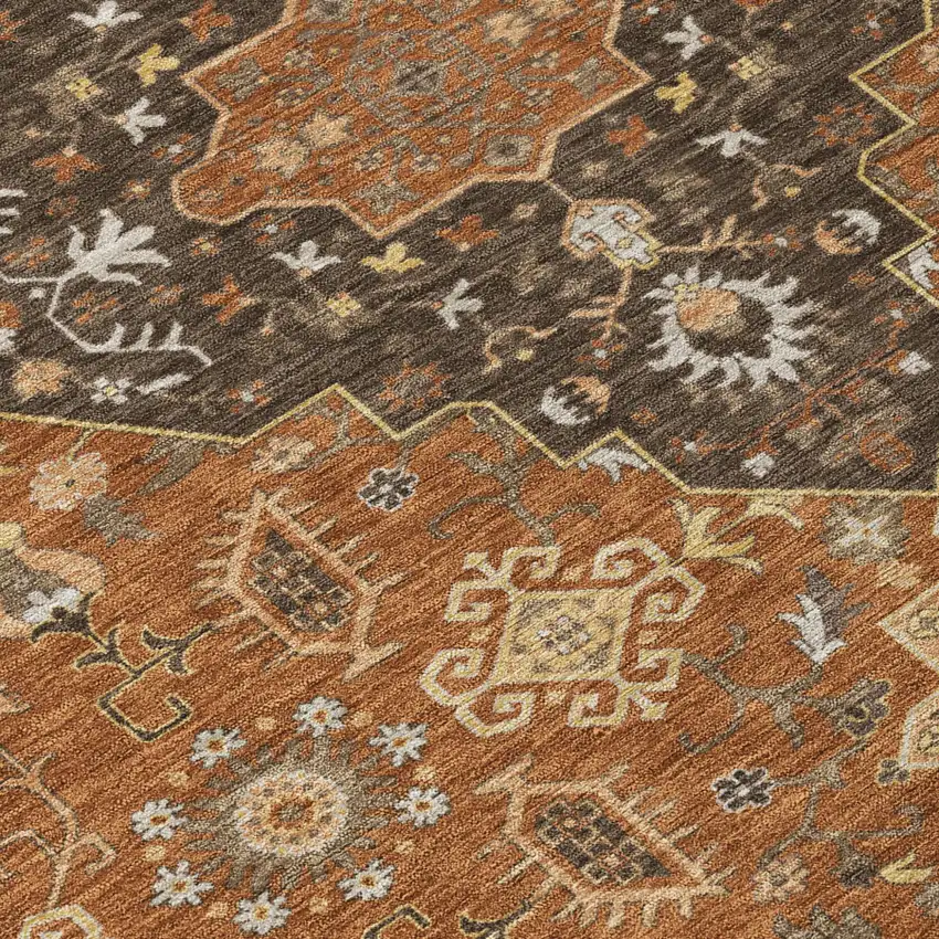 Orange And Brown Medallion Washable Indoor Outdoor Area Rug Photo 6