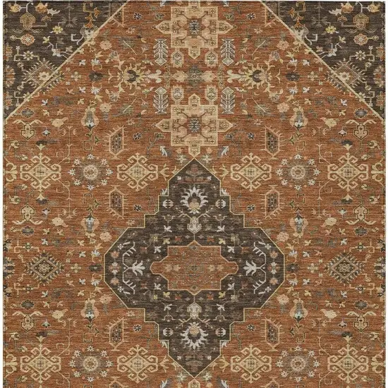 Orange And Brown Medallion Washable Indoor Outdoor Area Rug Photo 4