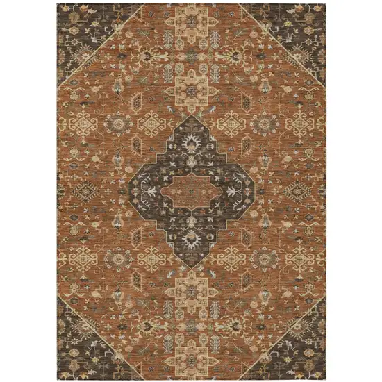 Orange And Brown Medallion Washable Indoor Outdoor Area Rug Photo 2