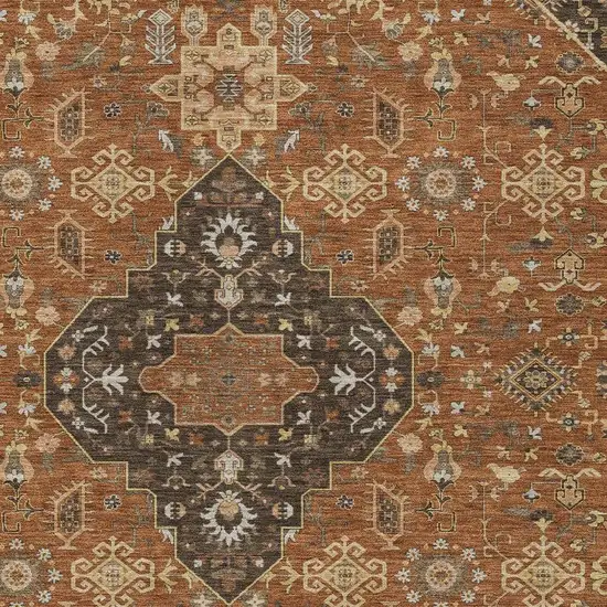 Orange And Brown Medallion Washable Indoor Outdoor Area Rug Photo 3