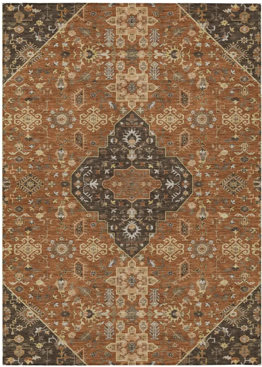 Orange And Brown Medallion Washable Indoor Outdoor Area Rug Photo 2