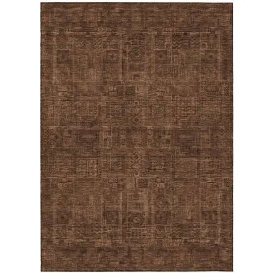 Orange And Brown Oriental Washable Indoor Outdoor Area Rug Photo 2