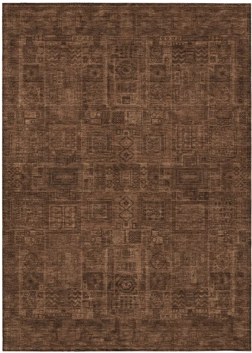 Orange And Brown Oriental Washable Indoor Outdoor Area Rug Photo 2