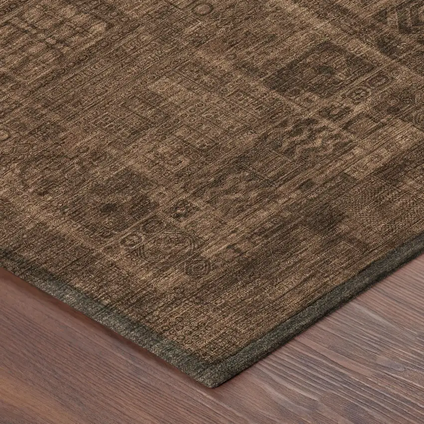 Orange And Brown Oriental Washable Indoor Outdoor Area Rug Photo 3