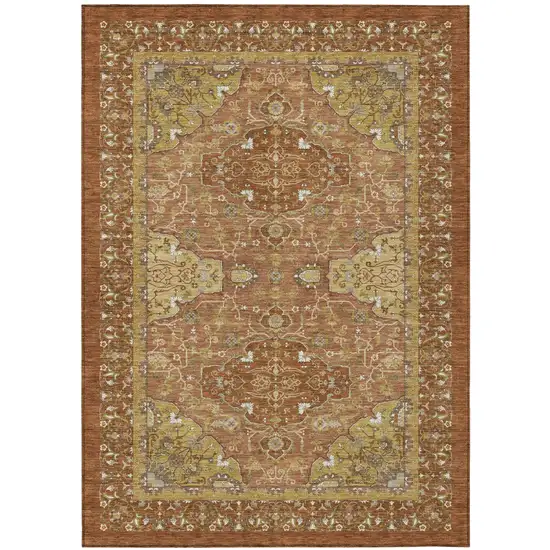 Orange And Brown Oriental Washable Indoor Outdoor Area Rug Photo 2