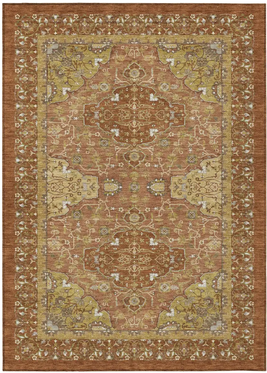Orange And Brown Oriental Washable Indoor Outdoor Area Rug Photo 2