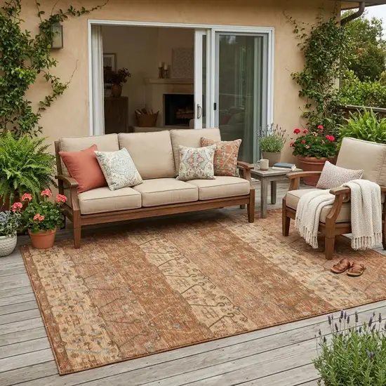 Orange And Brown Oriental Washable Indoor Outdoor Area Rug Photo 1