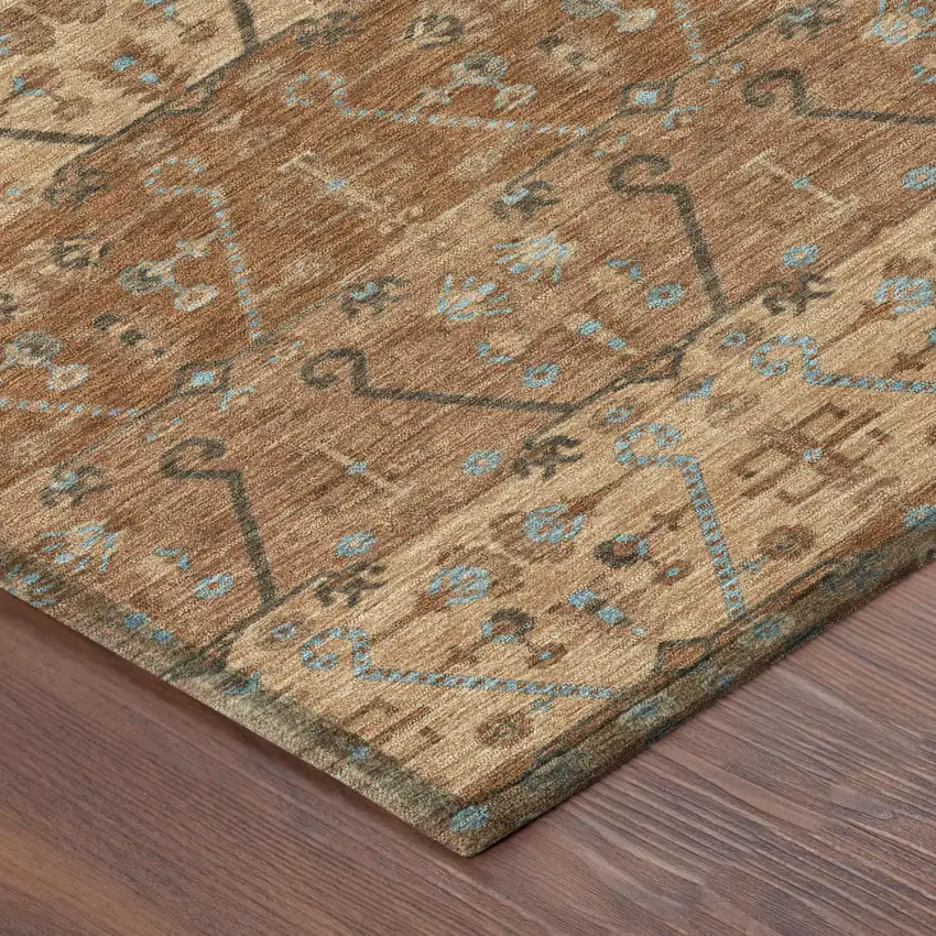 Orange And Brown Oriental Washable Indoor Outdoor Area Rug Photo 3