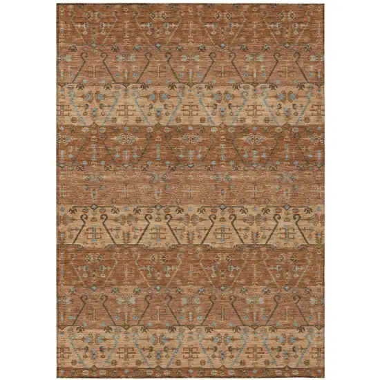 Orange And Brown Oriental Washable Indoor Outdoor Area Rug Photo 2
