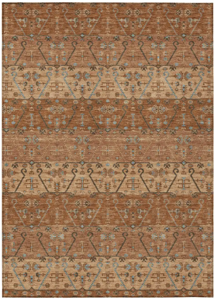 Orange And Brown Oriental Washable Indoor Outdoor Area Rug Photo 2