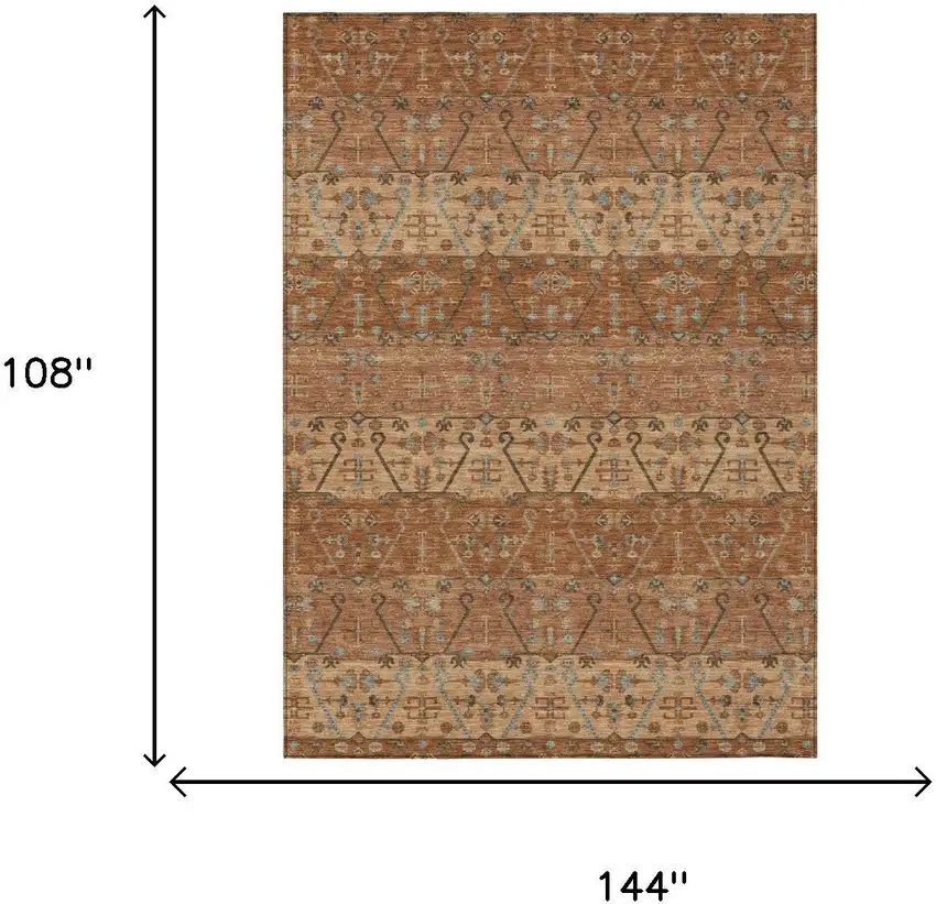 Orange And Brown Oriental Washable Indoor Outdoor Area Rug Photo 5