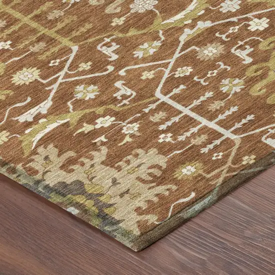 Orange And Brown Oriental Washable Indoor Outdoor Area Rug Photo 3