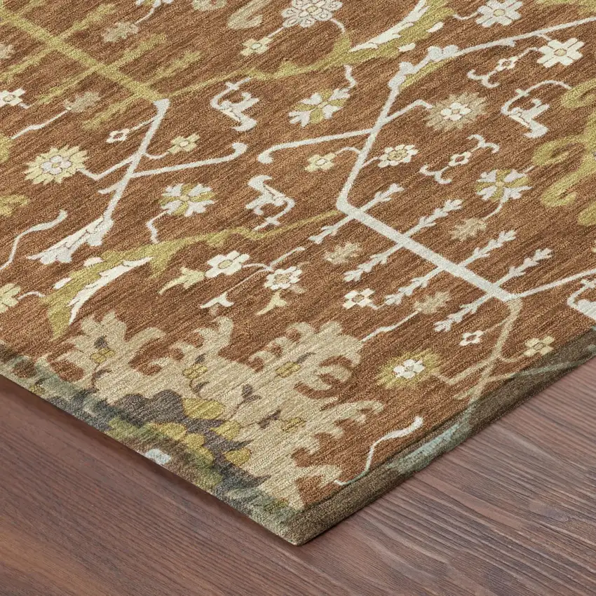 Orange And Brown Oriental Washable Indoor Outdoor Area Rug Photo 3