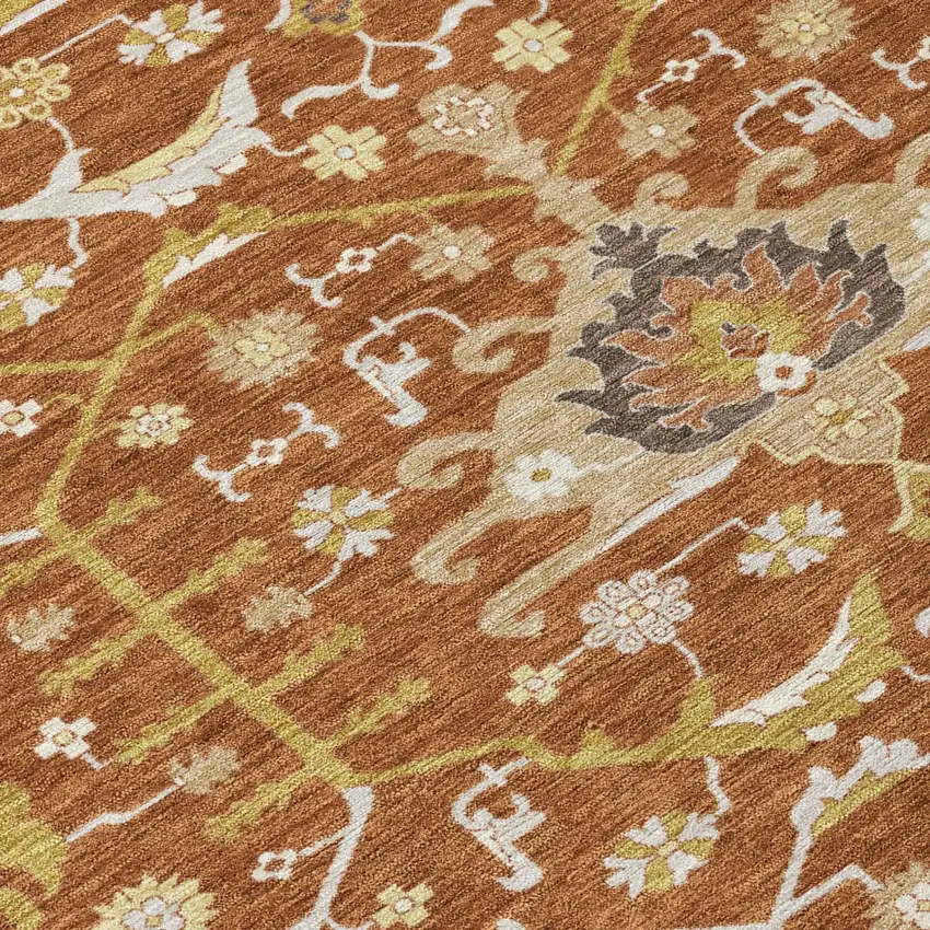 Orange And Brown Oriental Washable Indoor Outdoor Area Rug Photo 4