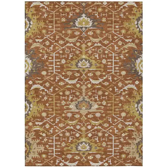 Orange And Brown Oriental Washable Indoor Outdoor Area Rug Photo 2