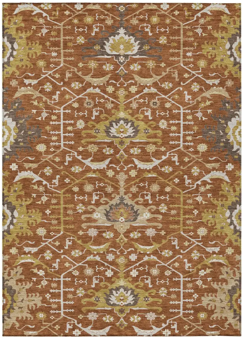 Orange And Brown Oriental Washable Indoor Outdoor Area Rug Photo 2