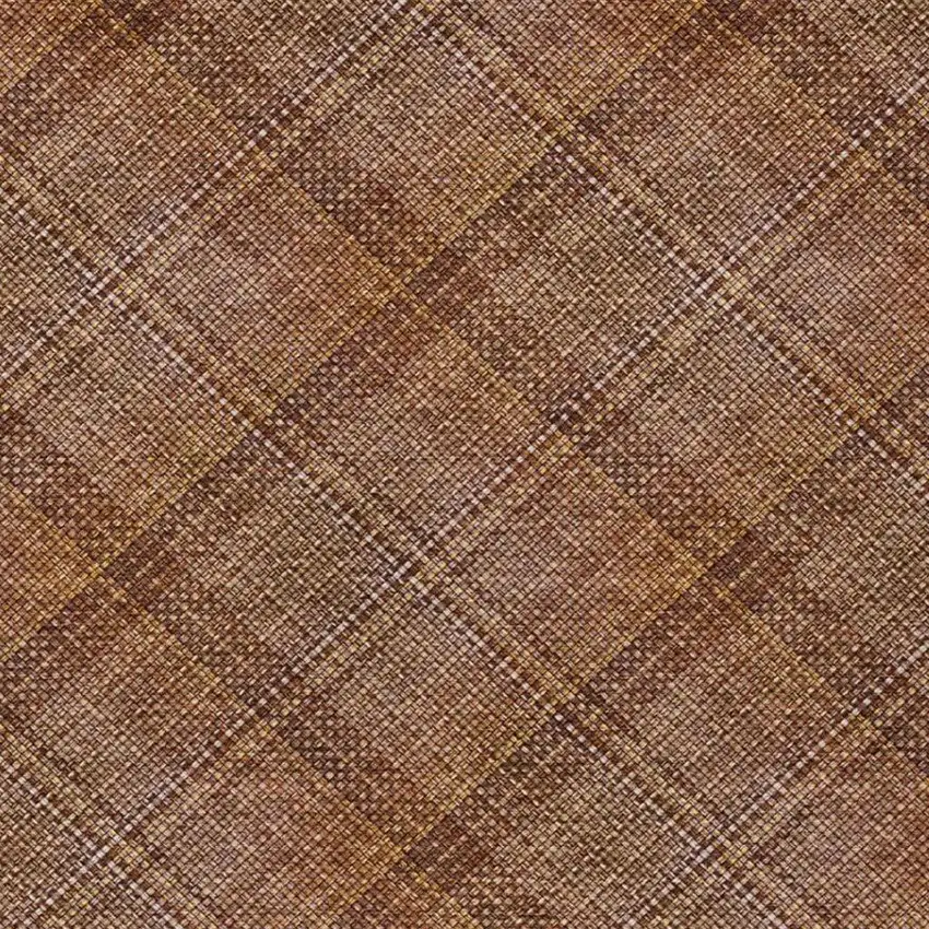 Orange And Brown Plaid Washable Indoor Outdoor Area Rug Photo 4