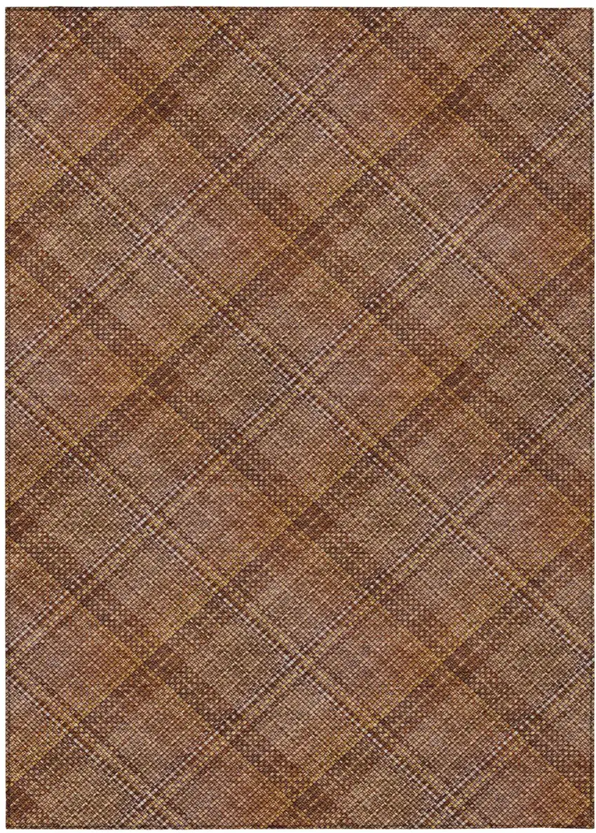 Orange And Brown Plaid Washable Indoor Outdoor Area Rug Photo 3