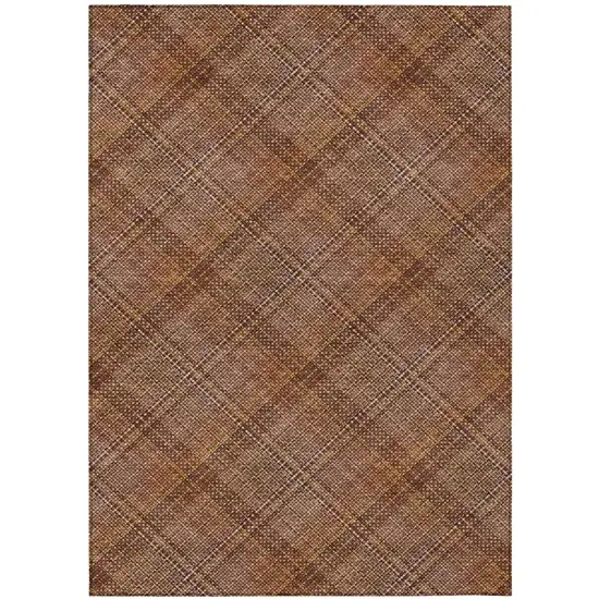 Orange And Brown Plaid Washable Indoor Outdoor Area Rug Photo 3