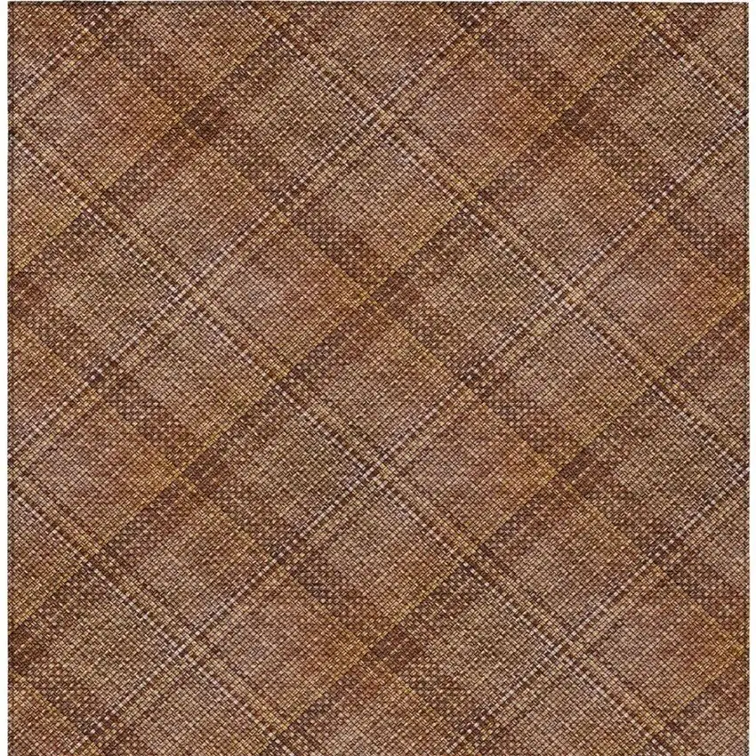 Orange And Brown Plaid Washable Indoor Outdoor Area Rug Photo 7