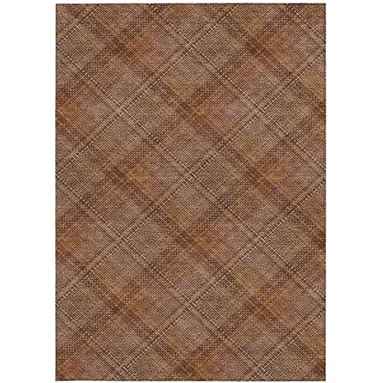Orange And Brown Plaid Washable Indoor Outdoor Area Rug Photo 1