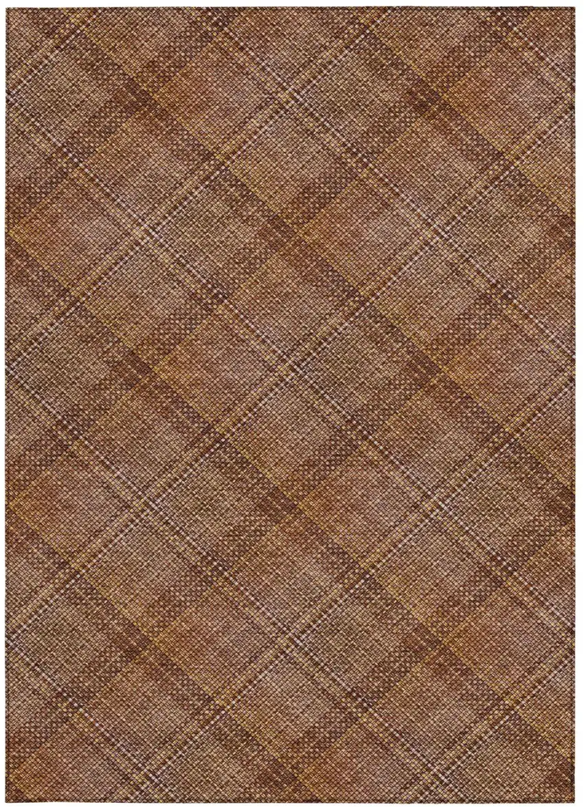 Orange And Brown Plaid Washable Indoor Outdoor Area Rug Photo 1