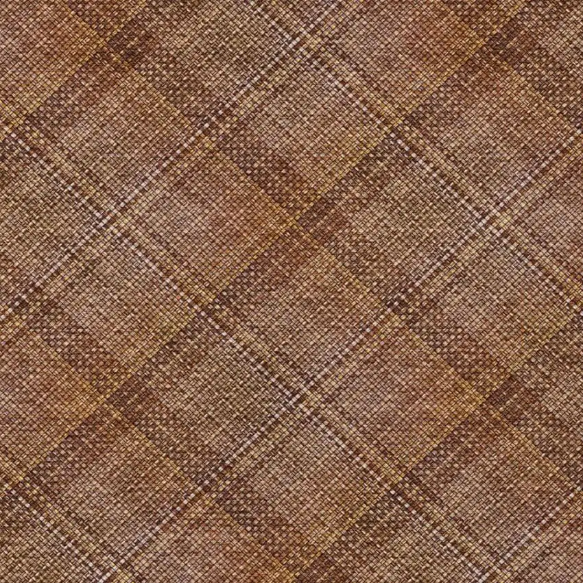Orange And Brown Plaid Washable Indoor Outdoor Area Rug Photo 4