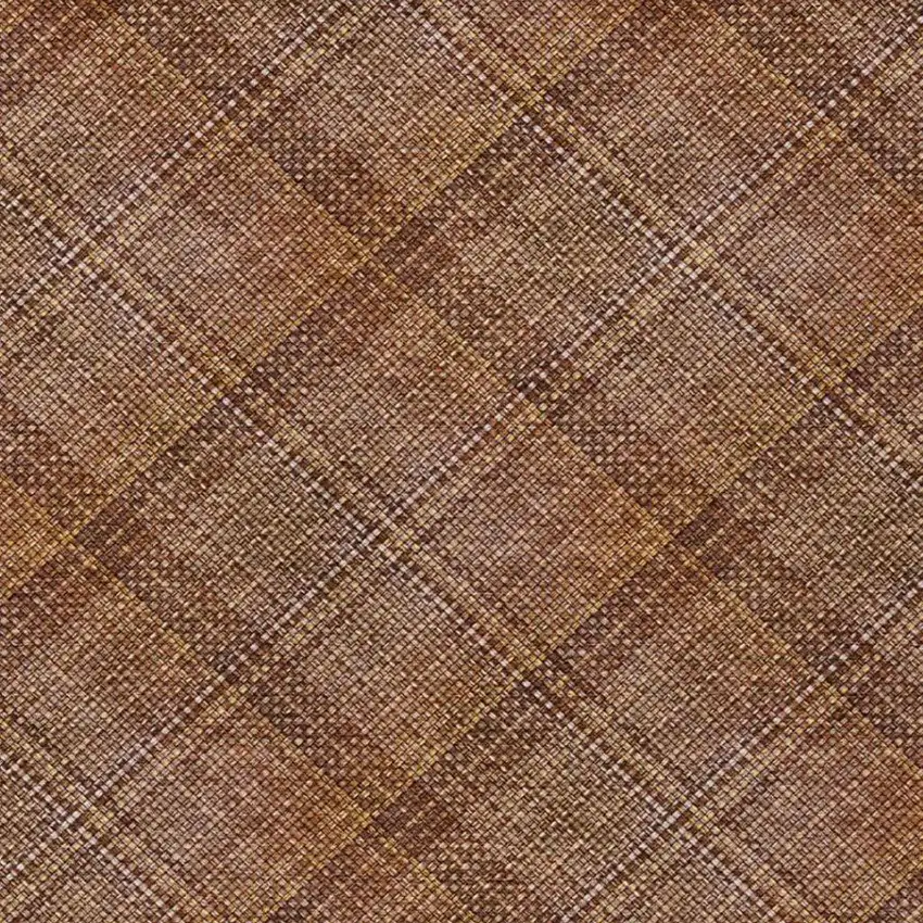 Orange And Brown Plaid Washable Indoor Outdoor Area Rug Photo 5